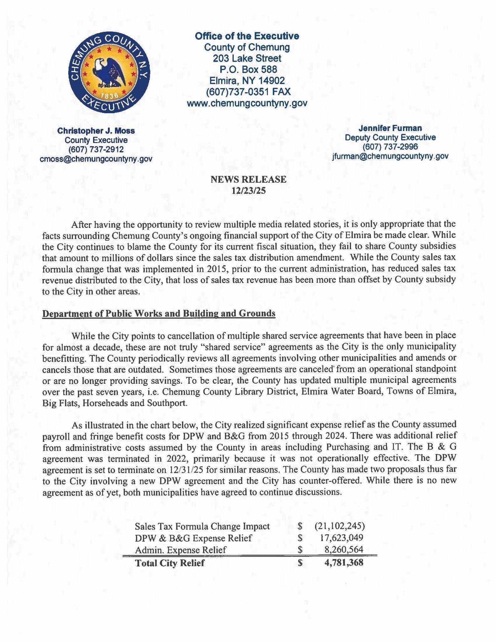 Chemung County Press release page 1