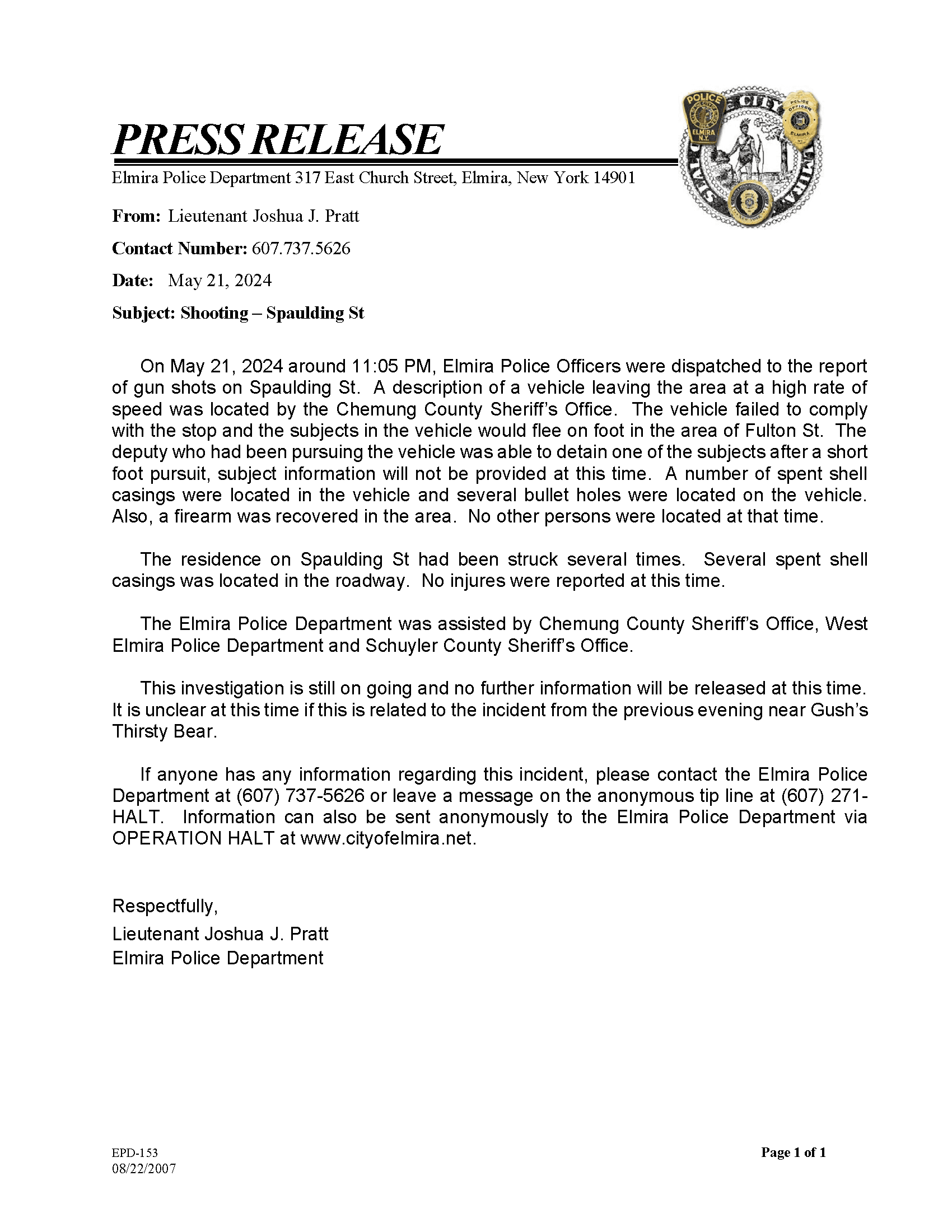 Press Release-Spaulding St shooting investigation 05-21-2024